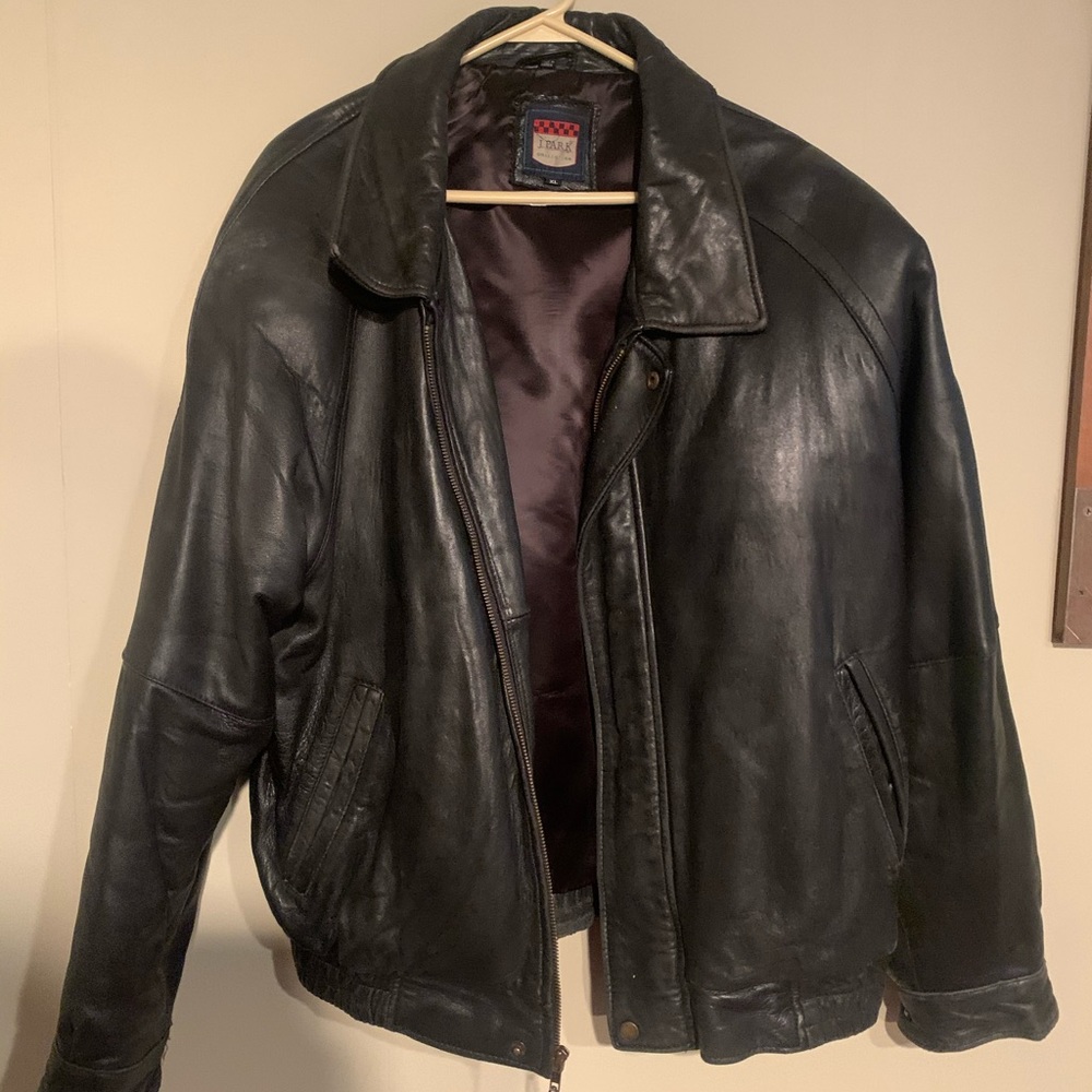 J. Park Men’s Leather Black Bomber Jacket